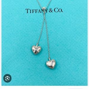 TIFFANY & CO. 925 Double Dangling Hearts 16”Necklace Retired EVC Pendant 1 7/8”